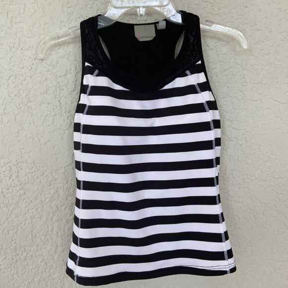 Athleta Workout Black and White Tank Built-in Bra Racerback Running Tank Top Siz - Picture 2 of 14
